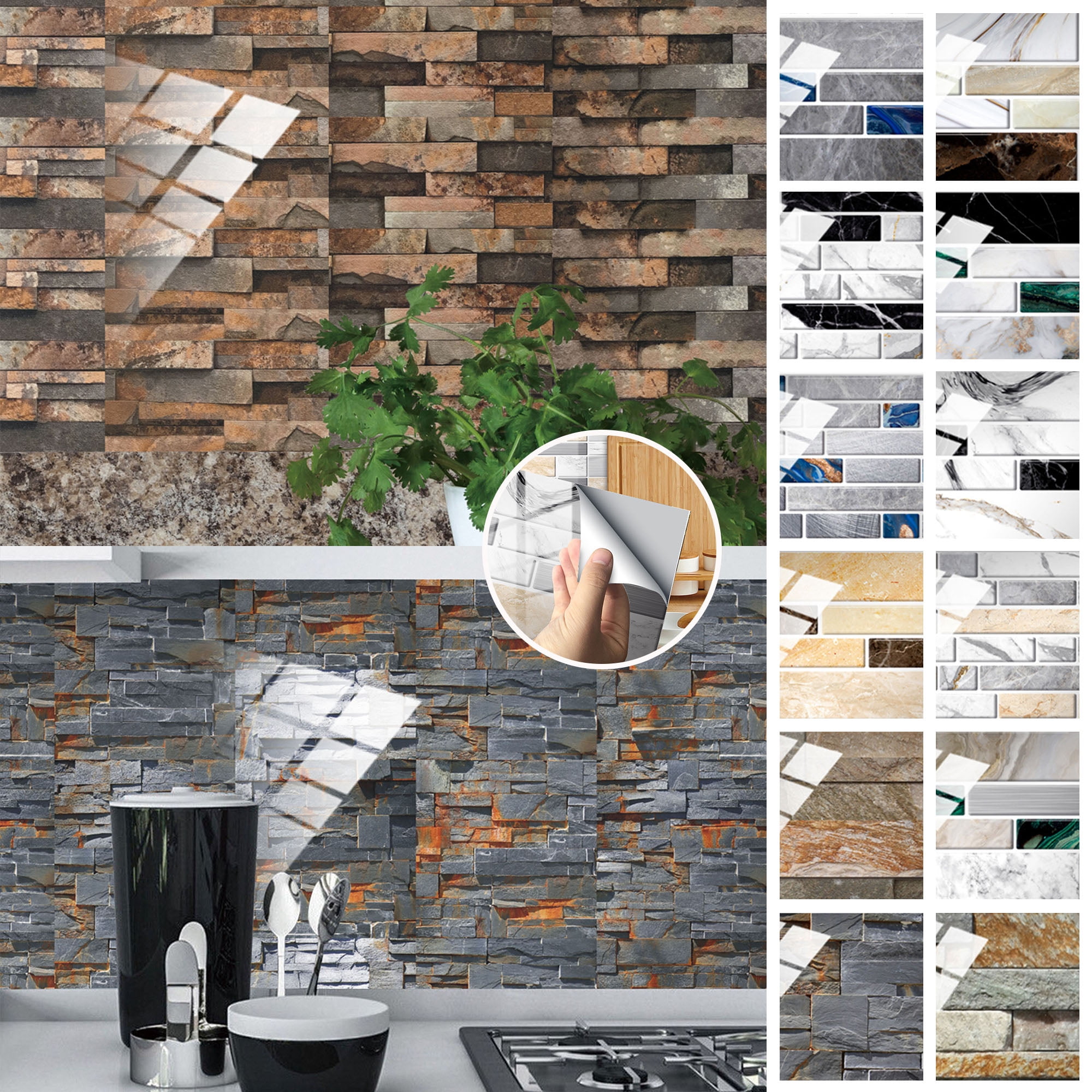 Self Adhesive Mosaic Brick Tile 3D Sticker Kitchen Bathroom Wall Stickers Deaor 