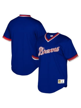 Atlanta Braves Mitchell & Ness Cooperstown Collection Mesh Wordmark V-Neck Jersey - Royal