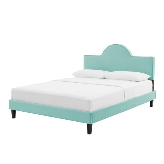 Platform Bed Frame, King Size, Blue, Velvet, Modern Contemporary, Bedroom Master Guest Suite Room