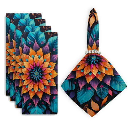 

Bahomeck Napkins Set Of 4 Reusable Washable Square Fabric Dining Table Napkins Weddings Party Dinner Decor 18*18 Inch Colorful Illustration Of Leaves In The Shape Of A Mandala