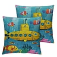 thumbnail image 2 of JRXY Set of 2 Throw Pillows Cartoon Submarine Fish Decorative Outdoor Pillowcase Square Cushion Covers for Home Sofa Couch Bed 2 Pack White, 2 of 6