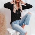 thumbnail image 3 of Aloohaidyvio Women's Knitted Long Sleeve Henley Tops Pullover with Buttons Down Casual Loose Fit V-Neck Tunics Black XL, 3 of 5