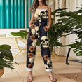 thumbnail image 4 of EANJE Halloween Jumpsuits for Women Dressy Wide Leg Scary Gothic Skull Floral Print Overalls Sleeveless Women Rompers Straps Jumpsuits Oversized Bib Overalls Winter Clothes Navy XL, 4 of 6