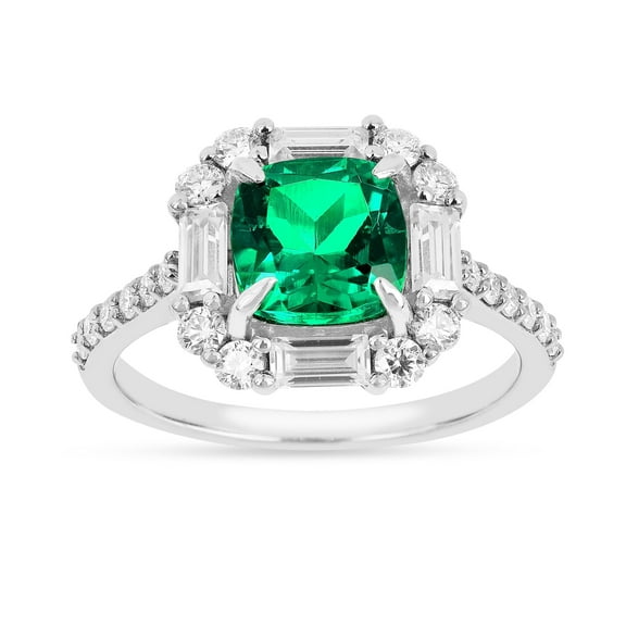 Colombian Created Emerald Cushion Halo Ring