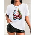 thumbnail image 1 of Camiseta navideña con estampado de Papá Noel y muñeco de nieve para mujer, informal, de cuello redondo y manga corta, de punto elástico de algodón, ideal para primavera/verano/otoño, ideal para practi, 1 of 7