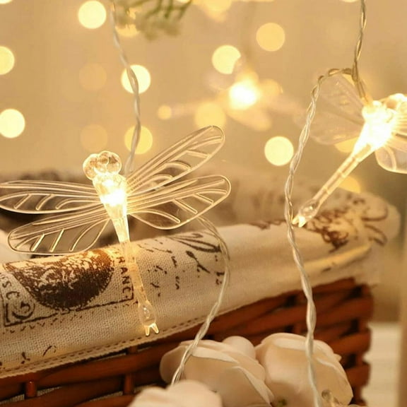 Dragonfly String Lights Outdoor 10FT 20LED Waterproof Batteries Powered Fairy Lights, for Patio Garden Yard Fence Wedding Christmas Party, Warm White