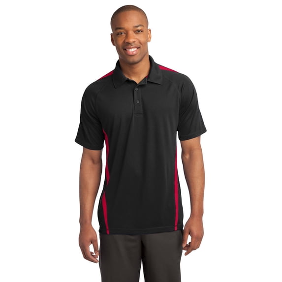 Sport-Tek ST685 Micro-Mesh Colorblock Polo Shirt - Black/ Red - 4X-Large