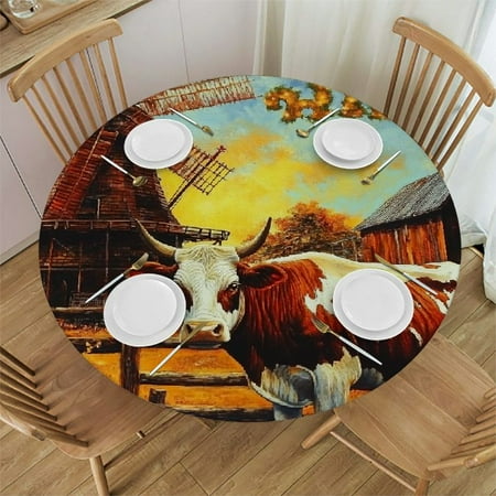 

Fumj Farm Animals Round Table Cover Waterproof 100% Polyester Fiber 54 -58
