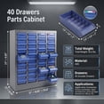 thumbnail image 2 of Blue ABS Plastic Drawers Bolt Bin, Classified Small Item Storage Cabinet, 40 Grid Parts Organizer Cabinet with Finger-Grip Pulls for Household Garage Craft Areas, 2 of 13