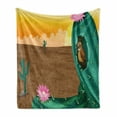 thumbnail image 1 of Colorful Soft Flannel Fleece Blanket, Desert Landscape Illustration with a Big Saguaro Cactus and a Bird Barren Nature, Cozy Plush for Indoor and Outdoor Use, 60" x 80", Multicolor, by Ambesonne, 1 of 6