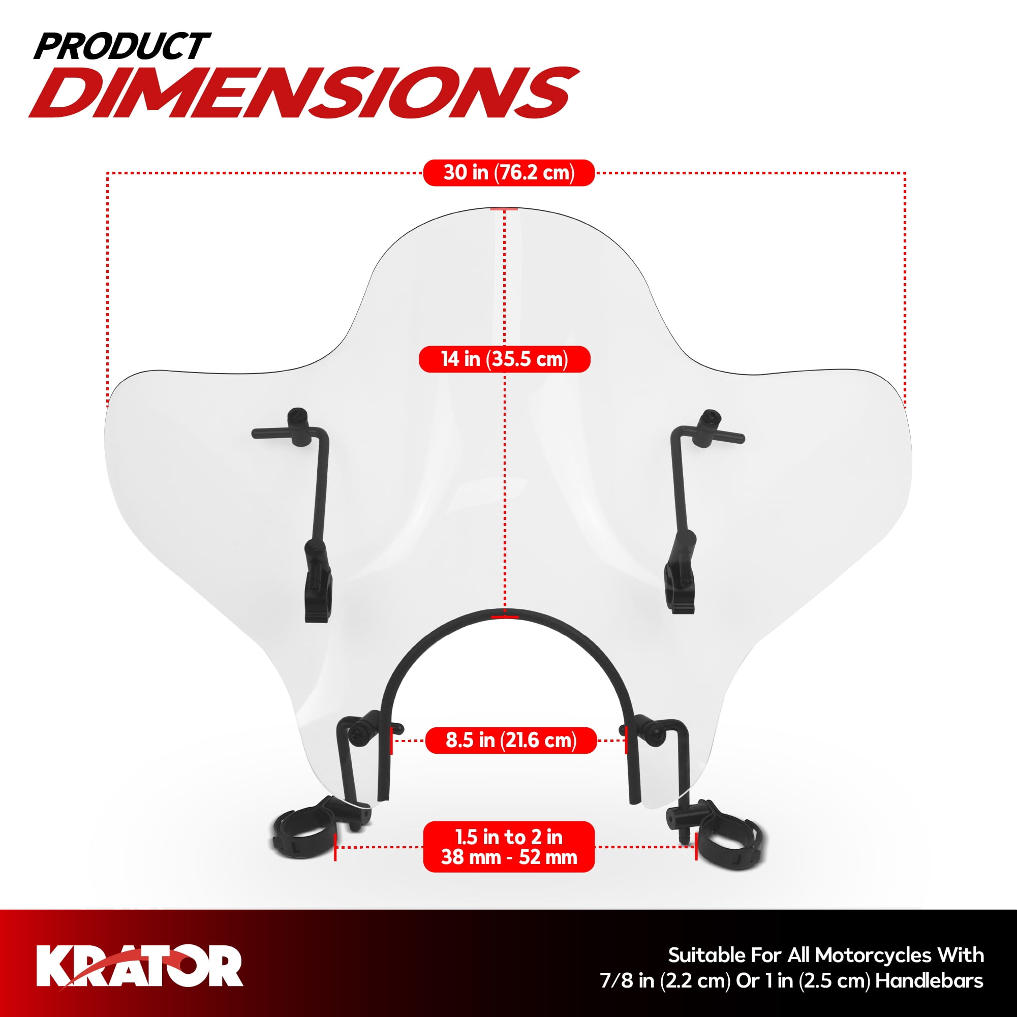 Krator 14" (35.5 cm) Universal Motorcycle Windshield Windscreen Compatible With Suzuki GN 125 (1990-1997), Clear