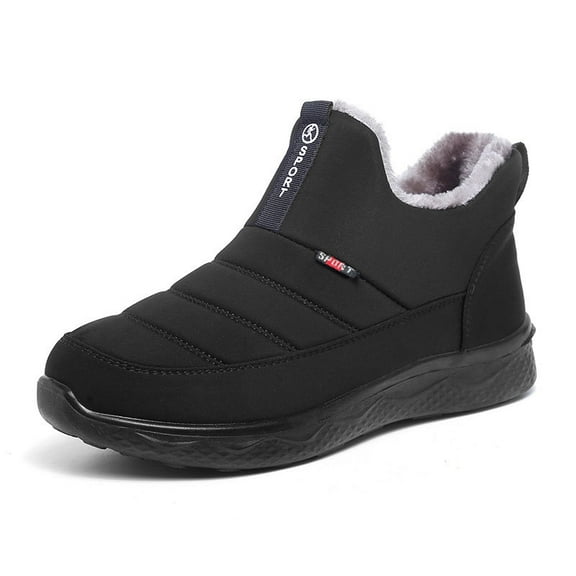 Women's Winter Cotton shoes - Black Waterproof Snow shoes with Warm Fur Lining & Slip-On Convenience