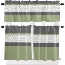 Black Morocco Kitchen Curtains, Grey Striped Middle Century Patterned 3-Piece Kitchen Curtain Valance and Tiers Set 24 Inch Length, Rod Pocket Half Window Curtains for Cafe Living Room Bathroom