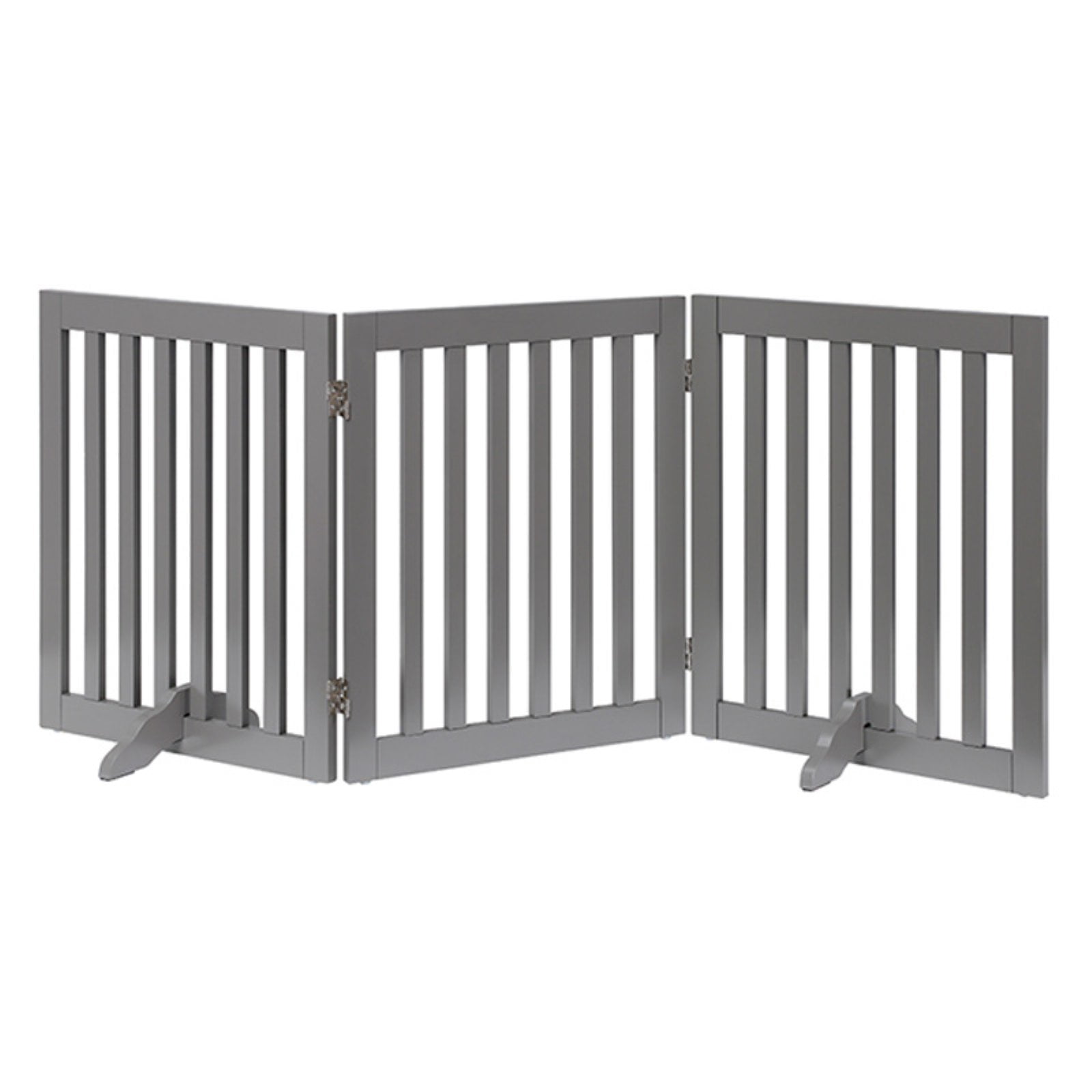 Unipaws Freestanding Wooden Dog Gate, Foldable Pet Gate with 2PCS Support Feet, Dog Barrier Indoor Pet Gate Panels for Stairs, 24 Inch Tall, 60 Inch Wide, Gray