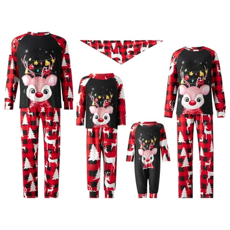 

Dewadbow Holiday Family Matching Pajamas Christmas Pjs Set Long Sleeve Tops Xmas Pajamas Pant Cute Family Jammies