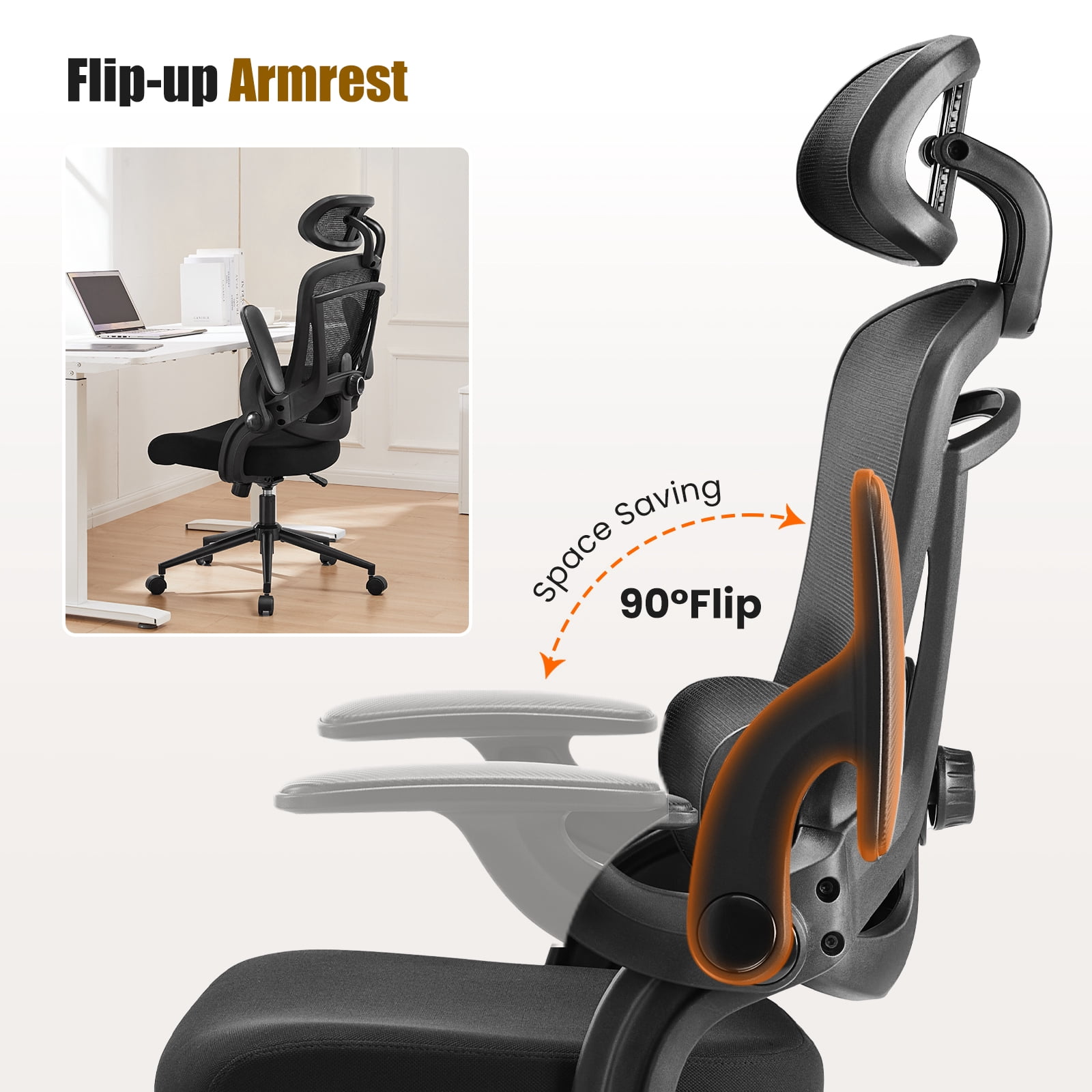 JIOABL Ergonomic Mesh Office Chair, High Back Desk Chair with Adjustable Lumbar Support, Headrest & Armrests, Swivel Task Chair, Black