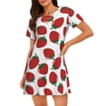 thumbnail image 1 of Vsdgher Chemise de Nuit à Manches Courtes pour Femmes, Motif Fraise Dessinée à la Main, Col Rond, Mignonne, Confortable, 1 of 6
