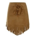 thumbnail image 6 of HXWCHs Western Style Women's Suede Strap Fringe Hem Bodycon Mini Skirt for Casual Outfits and Daily Wear Brown XL, 6 of 8