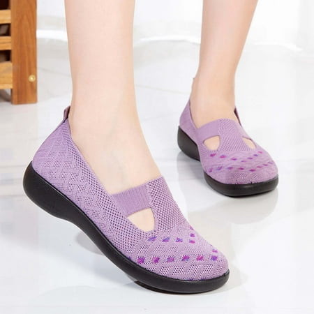 

uikmnh Women Shoes Womens Shoes Ethnic Style Casual Shoes Summer Hollow Breathable Flat Heel Soft Sole Casual Shoes Purple 8