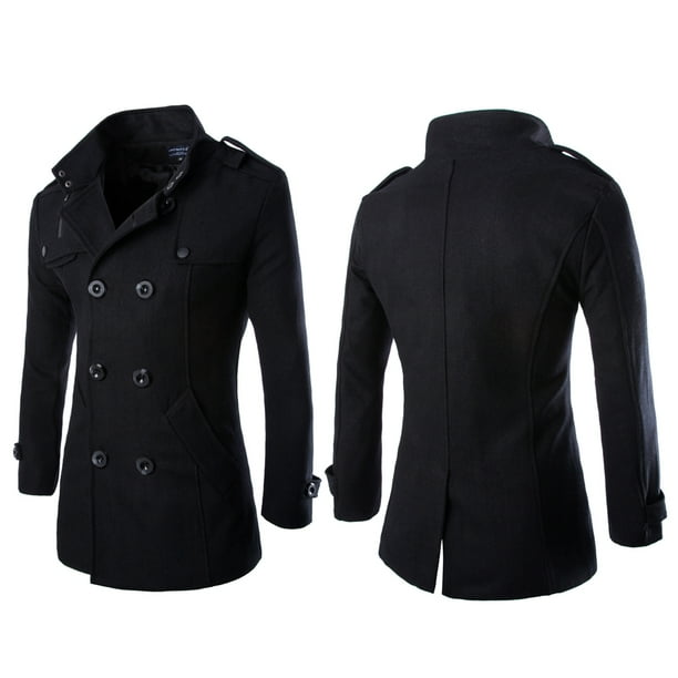 Ropa De Abrigo Para Hombre Abrigo De Guisante De Invierno Gabardinas De Doble Botonadura Negro L Likrtyny Caballero