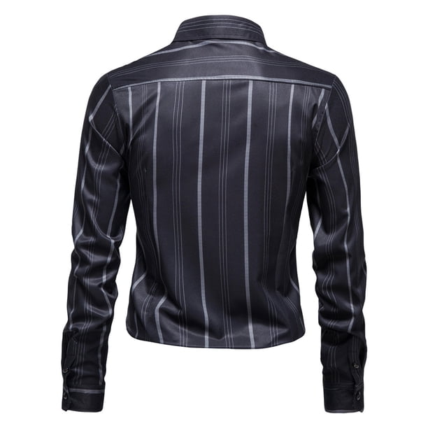 Camisas s Para Hombre Manga Corta Camisa superior holgada de otoño e invierno para hombre, blusa con estampado de rayas holgadas informales con botones, camisas de de manga larga con (Black, XL)