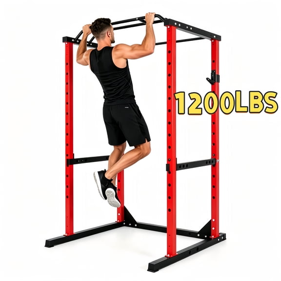 Red Power Cage, 1200lb Capacity Power Rack, Lifting Cage,for Home Fitness Routine, Gym Workout, Home Gym Equipment, Strength Training