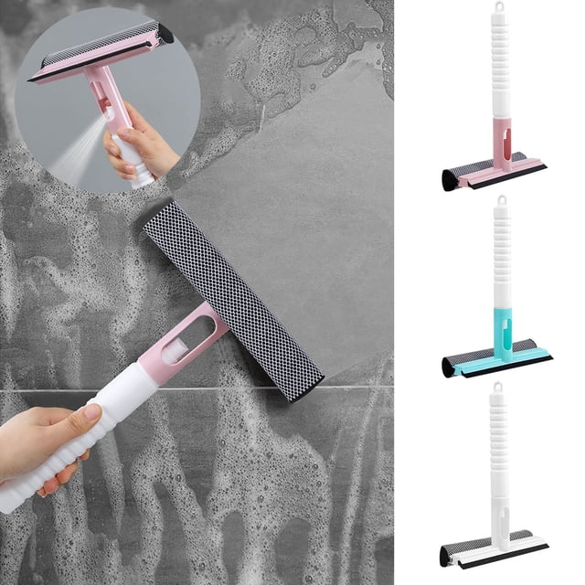SSZMDLB 2Pcs Glass Cleaning Squeegee, Window Cleaning Tool, Glass Scraper Squeegee with Sprayer, Telescopic Handle for Home, Car, Shower Door, Multi Surface Cleaner, Rubber Blade, Microfiber Pad