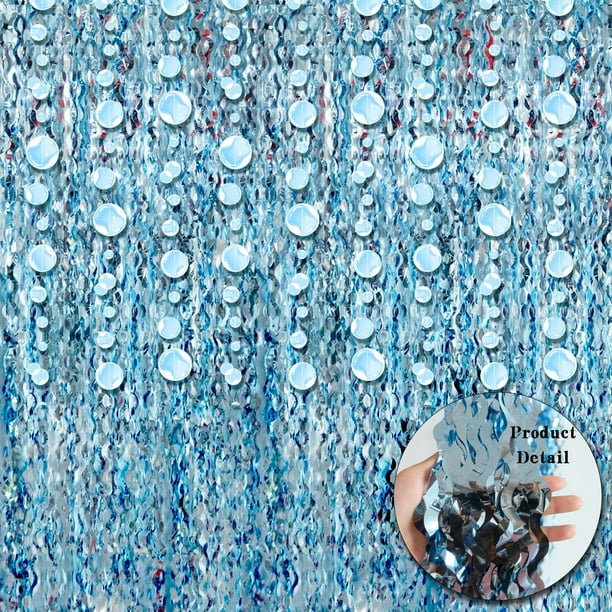 Cortina Garland CHAROUP, diseño ondulado, color azul océano, 201 x 100 cm