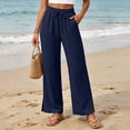 thumbnail image 2 of Women Dress Pants Wide Leg New Wide Leg Beach Pants for Women Summer Cooling Pleated Pants with Pockets High Waist Drawstring Slit Hem Casual Trousers, 2 of 7