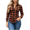thumbnail image 2 of Ghalytn Women Buffalo Plaid Button Down Shirt Lapel Collar Roll Up Long Sleeve Curved Hem Casual Blouse, 2 of 9