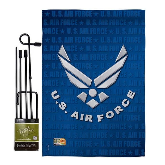 Breeze Decor BD-MI-GS-108053-IP-BO-D-IM11-UF 13 x 18.5 in. US Air Force Americana Military Impressions Decorative Vertical Double Sided Garden Flag Set with Banner Pole