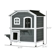 PawHut 2-story Cat House Outdoor, Weatherproof Wooden Cat Enclosure for Feral Cats with Escape Door, Openable Roof, Jumping Platforms, Gray