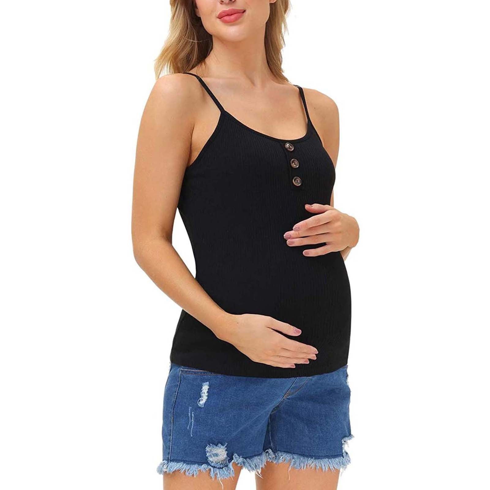 Maternity Tank Tops for Women Ruched Sleeveless Basic Tops Maternity Shirt Vest Pregnancy Tee 