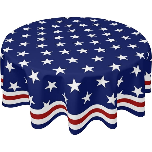 Verolix Patriotic Round Tablecloth 60 Inch Blue Star Stripe Design, Polyester Waterproof Washable Wrinkle Resistant Table Cover for 4th of July Party Picnic Outdoor Dining