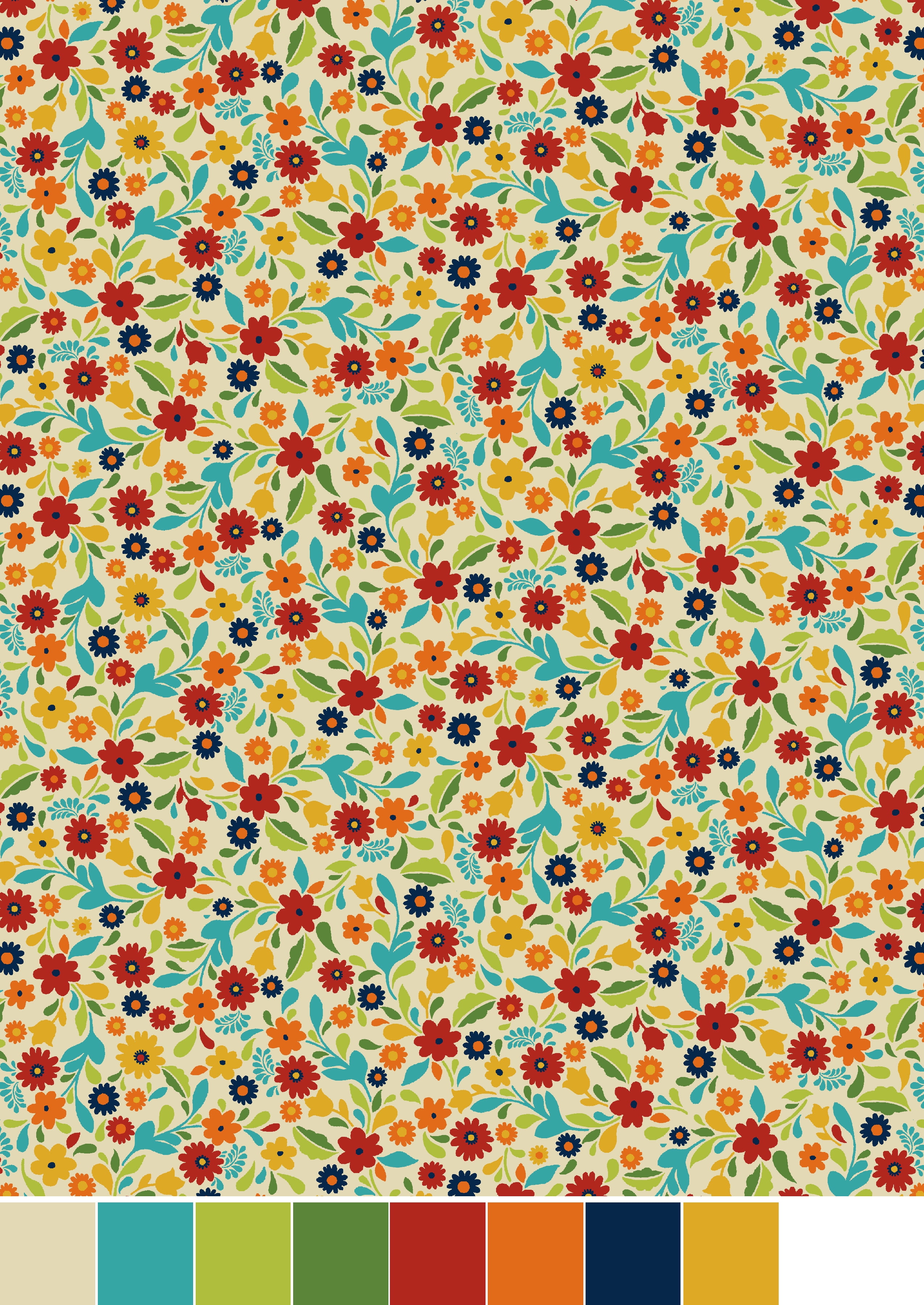 RTC Fabrics 100 Cotton Small Flower Folkoric Prints Precut Fabric, 1