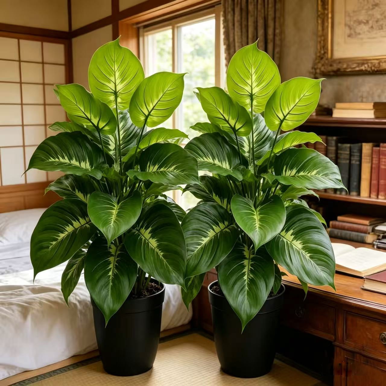 21 Inch Artificial Large Leaf Tropical Plant 2 Pack, Faux Greenery Stems (No Pot), Fake Philodendron for Home Decor, Living Room, Office, Wedding Table Centerpieces