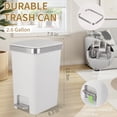 thumbnail image 2 of Small Bathroom Trash Can with Lid and 3 Rolls Trash Bags, Step Pedal Wastebasket Plastic Garbage Can with Pop-Up Lid 2.6 Gallon Bin for Kitchen, Bedroom, Office, Dorm, Laundry, Toilet, Rv, White, 2 of 7