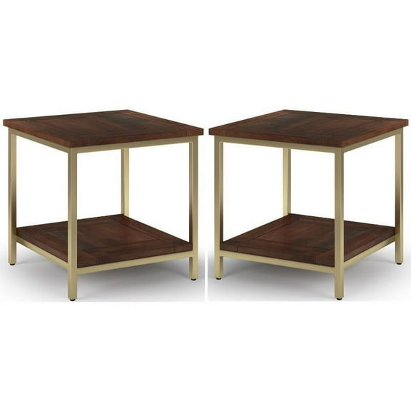 Home Square 2-Piece 22" Square Industrial End Table Set in Dark Brown and Gold