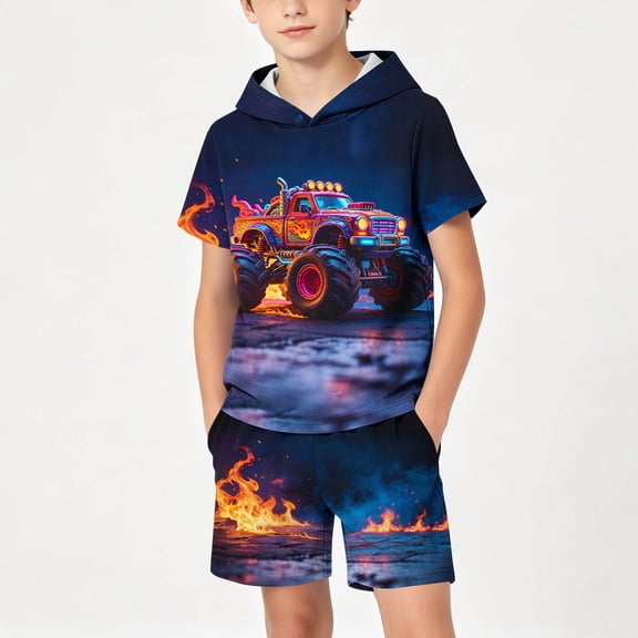 Cethrio Boys Graphic Outfit Sets Size 8, 2 Piece Short Sleeve Fashion Running Kids Summer Clothing Sets Dark Blue Size 8