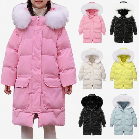 DJDLJWCJ Girls Long Winter Puffer Coat With Hood Girls Warm Quilted Down Jacket Insulated Long Length Outerwear Pink Size 4T