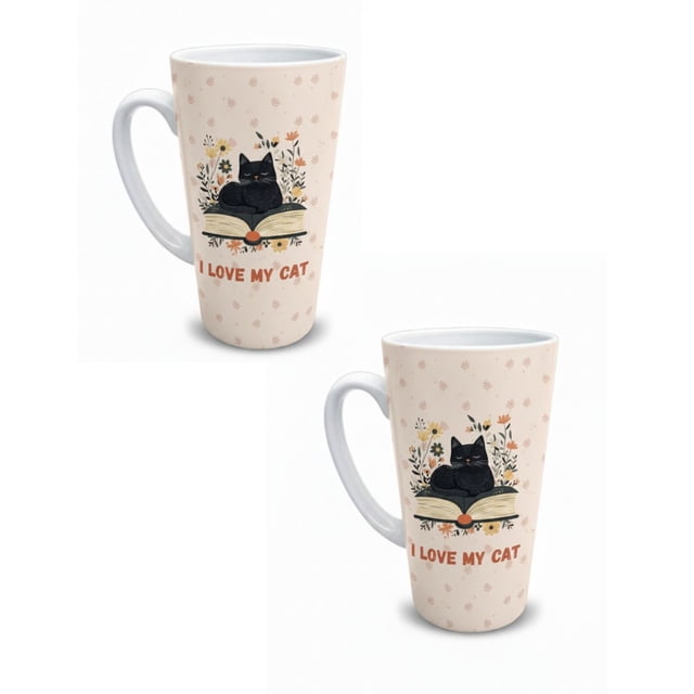 Duo de tazas de cerámica 502 ml diseño ilustrado de gato