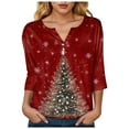 thumbnail image 6 of Rotm Christmas Tree Shirt Christmas Shirts for Women 3/4 Sleeves V Neck Tops Graphic Blouses Elbow Sleeve Tunic Tops Fall Winter Vacation Clothes Wine,XL, 6 of 7