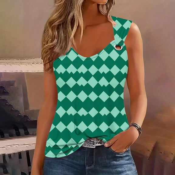 QUNYINEY V Neck Women Tank Top Camisole Casual Plaid Sleeveless Shirts Summer Vintage Loose Tank Tops