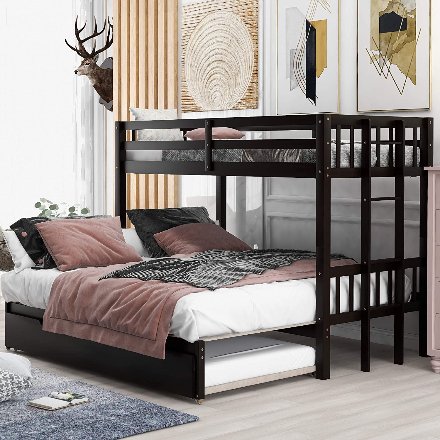 Trundle Wooden Bunk Bed Frame, Small Bunk Bed With Trundle