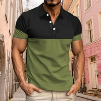Zylanna Men's Golf Polo Shirts, Turn Down Collar Printed Short Sleeve Fashion Business Casual Pullover Tee for Men Green Size L