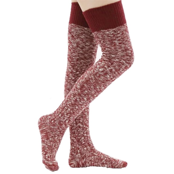 IDALL Socks for Women,Knee High Stockings Women Thigh High Cotton Knitted Winter Boot Sock Vintage Warm Extra Long Leg Warmer Over The Knee High Stocking Crew Socks,Ankle Socks Wine