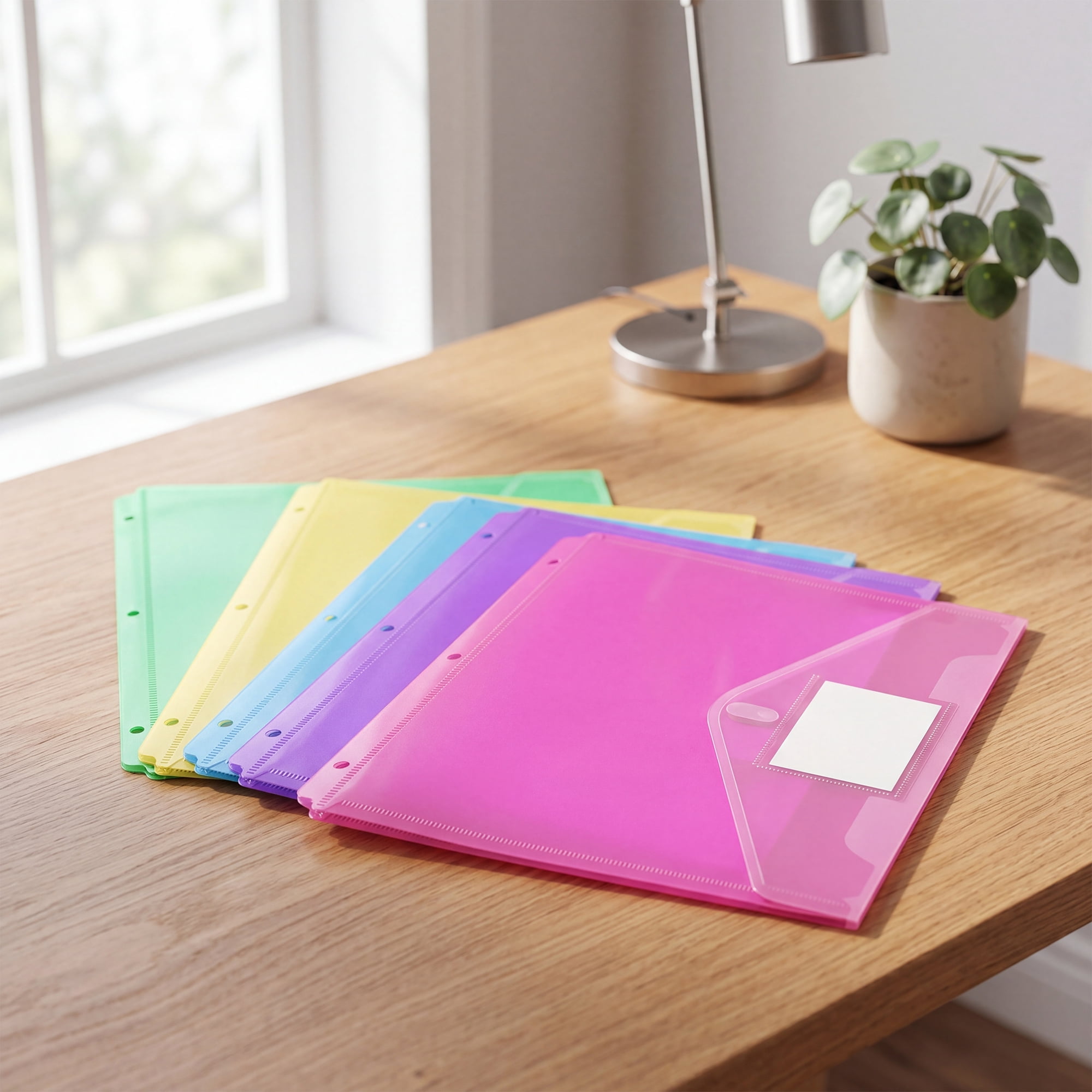 10Pack Heavy Duty 2 Pocket Plastic Folders with Clear Front Pocket, 3 Hole Punch, Assorted Colors