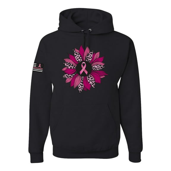 Wild Bobby Pink Cheetah Print Breast Cancer Carnation Flower US Flag Breast Cancer Awareness Unisex Hoodie Sweatshirt, Black, Small