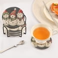 thumbnail image 3 of Yayeee 6 PCS Drink Coasters with Holder Set Woven Absorbent Round Tabletop Hot Pad, Red Snowmen, 3 of 7