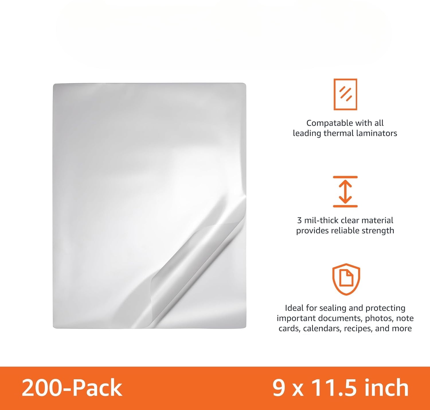 Clear Thermal Laminating Sheets for Documents and Photos, 9 x 11.5-Inch, 2.8 mil, 200-Pack